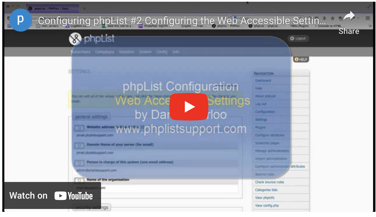 Configuring phpList #2 Configuring the Web Accessible Settings