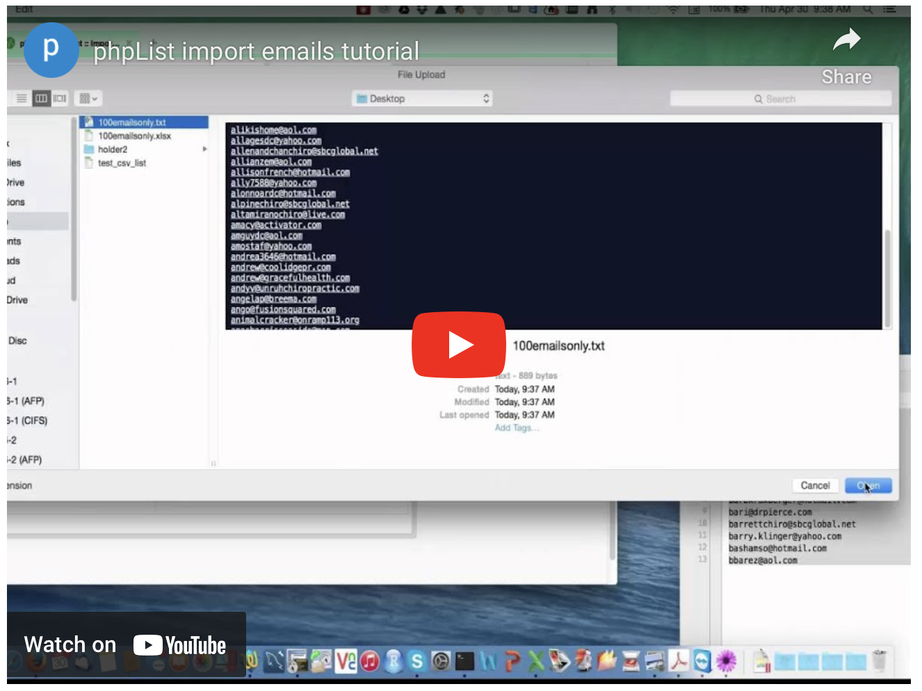 phpList import emails tutorial